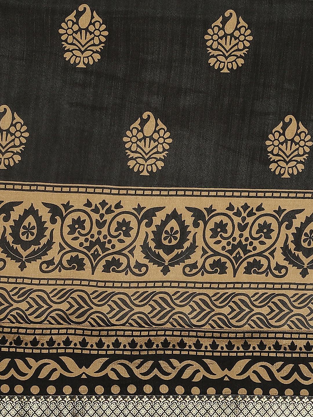 Black Printed Polyester Saree