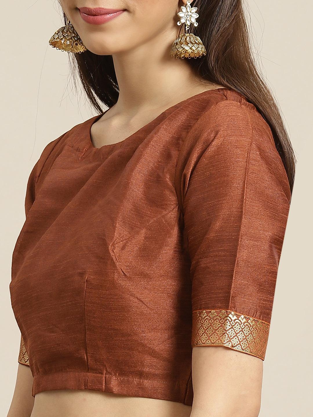 Brown Printed Polyester Saree