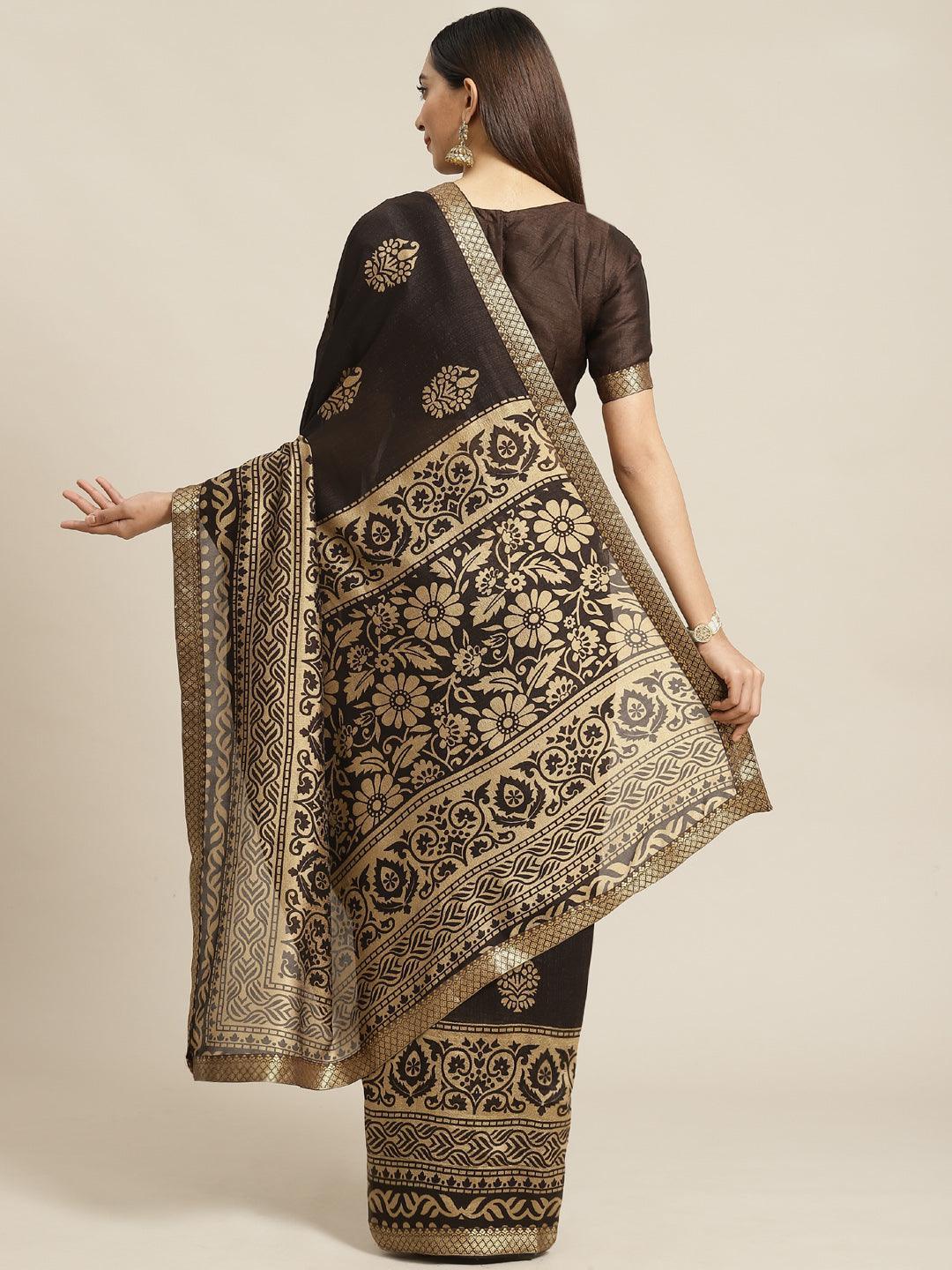 Brown Printed Polyester Saree