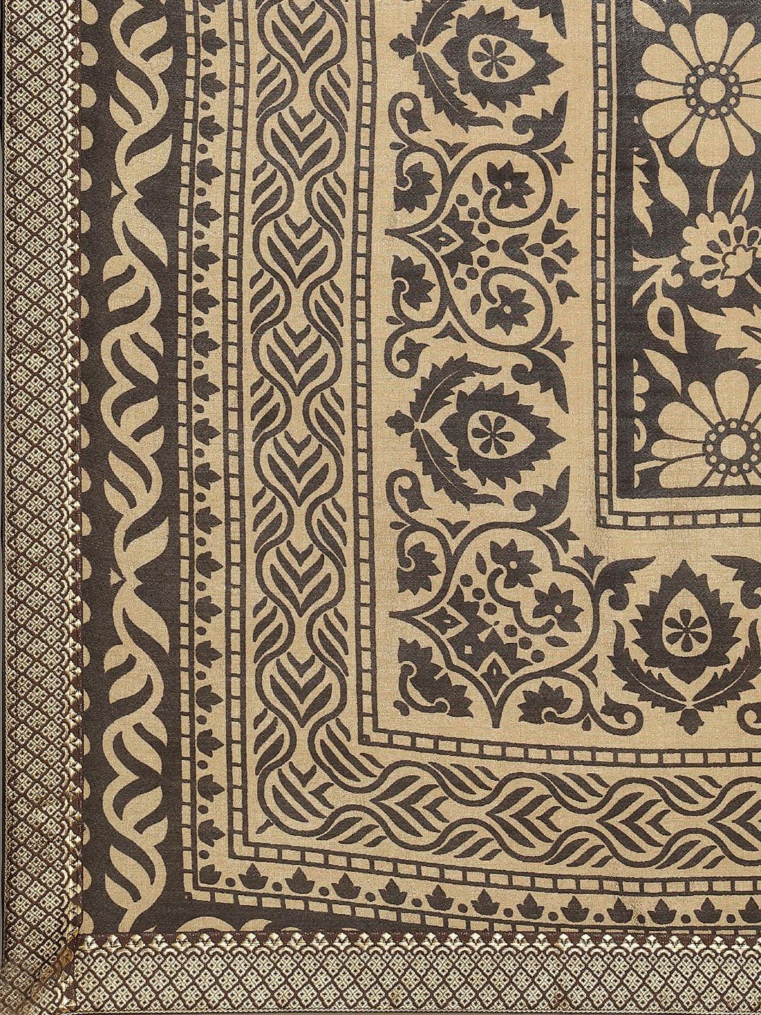 Brown Printed Polyester Saree