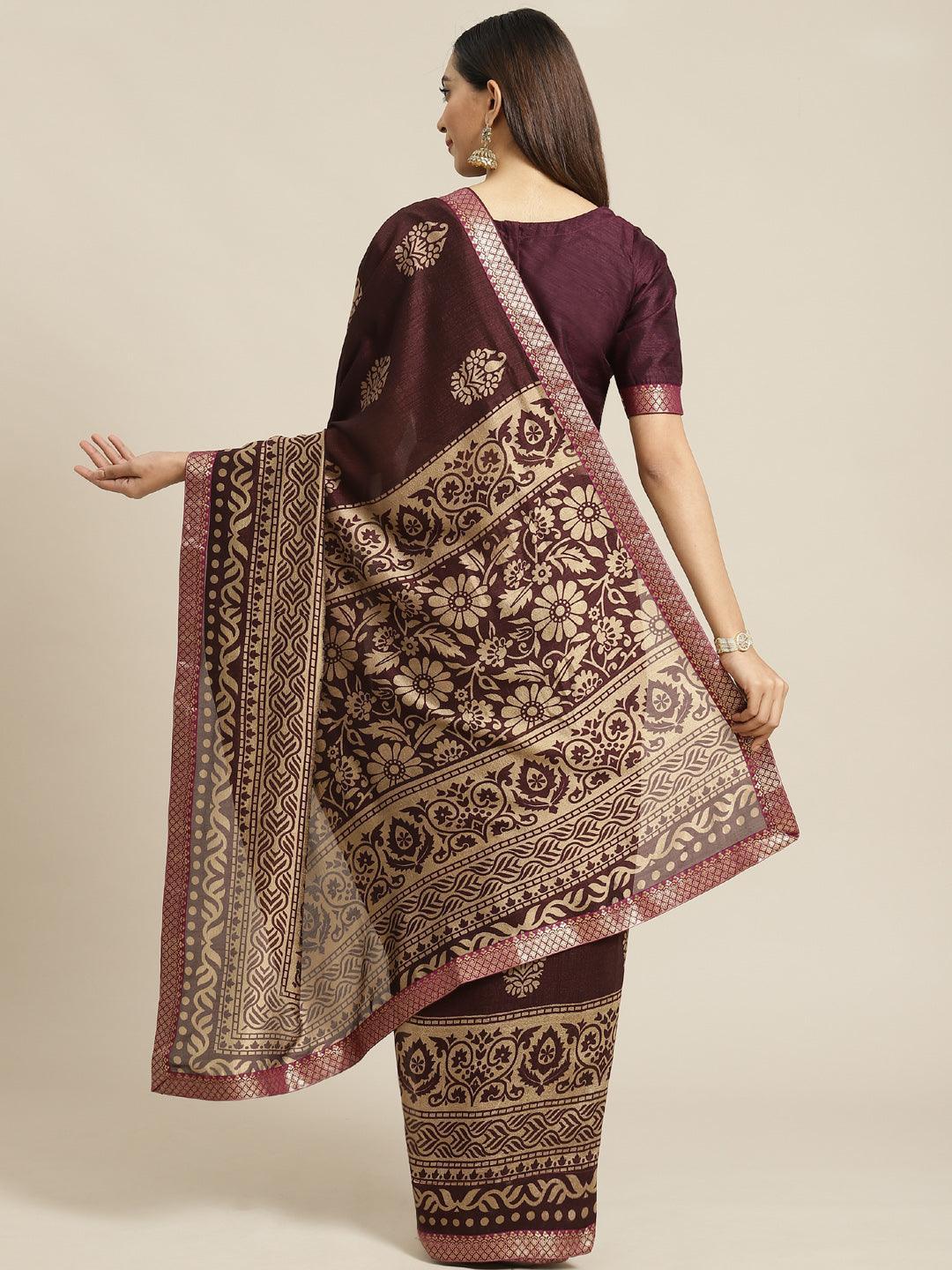 Purple Printed Polyester Saree