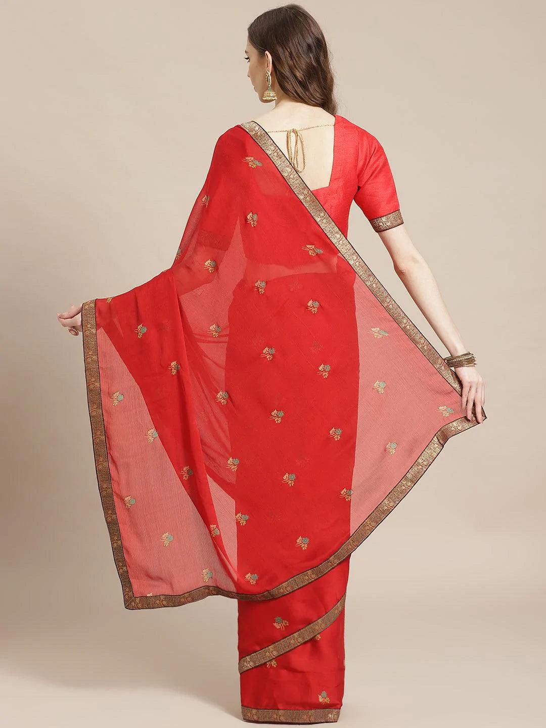 Red Printed Chiffon Saree