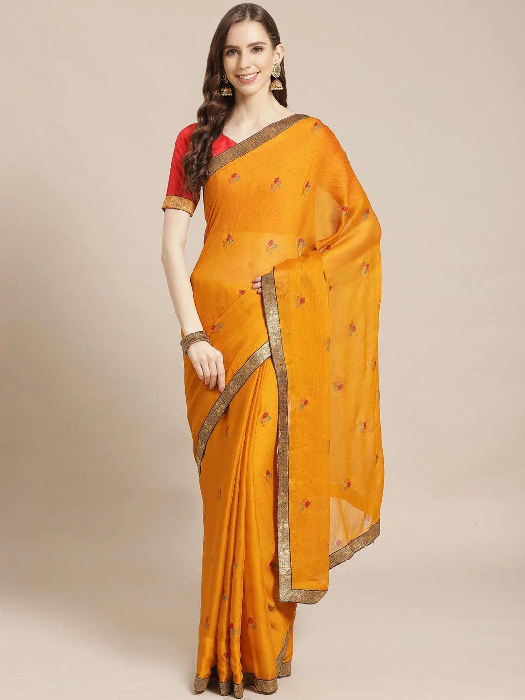 Yellow Printed Chiffon Saree