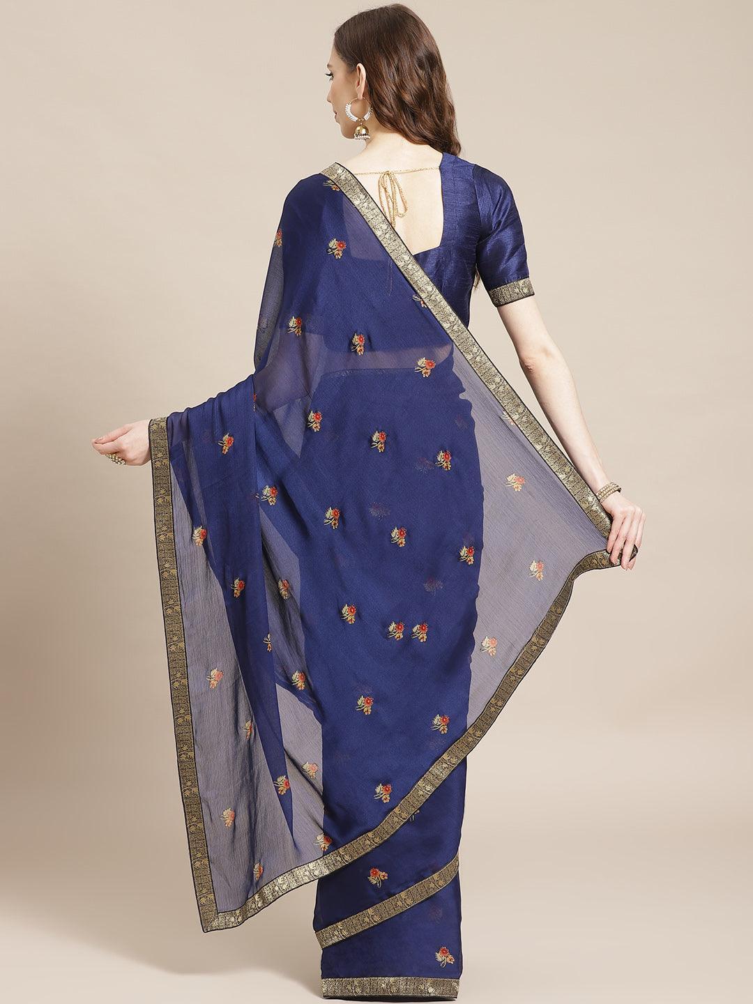 Blue Printed Chiffon Saree