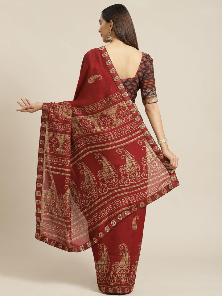 Maroon Printed Chiffon Saree - ShopLibas