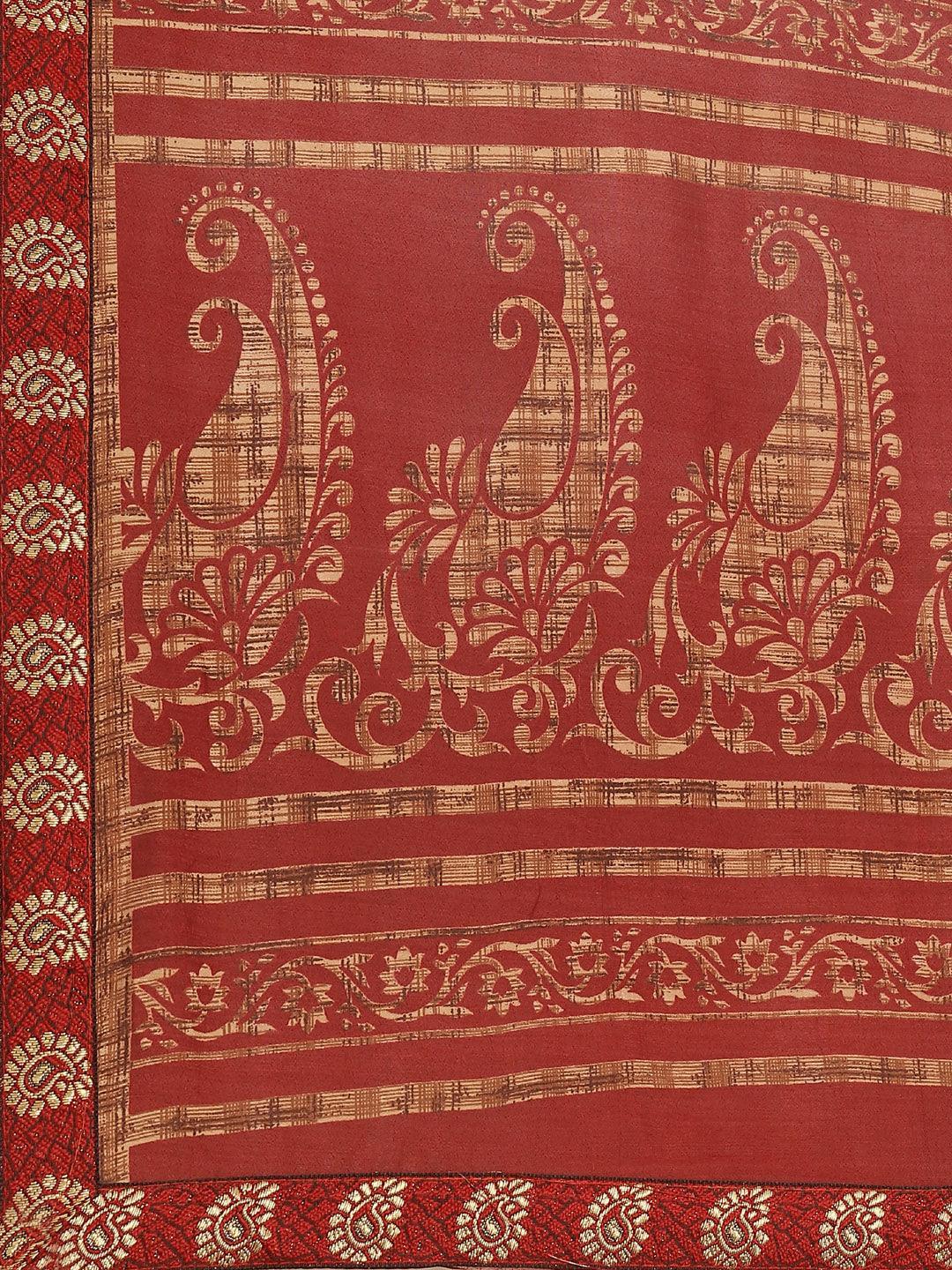 Maroon Printed Chiffon Saree - ShopLibas