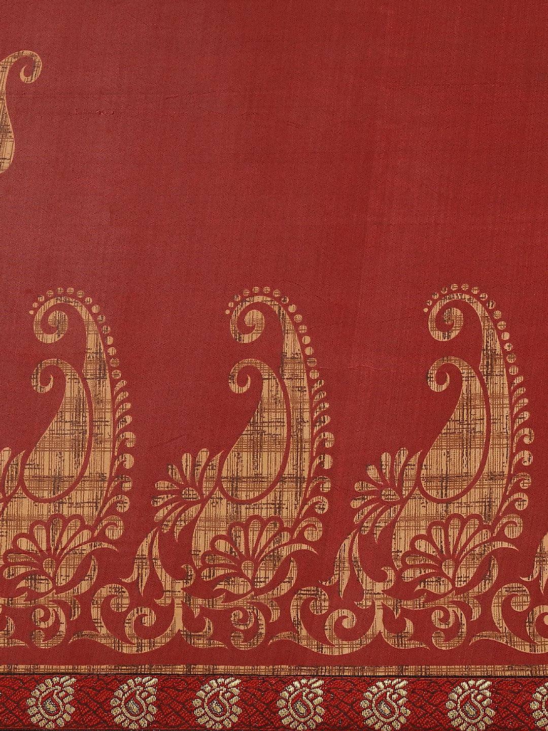 Maroon Printed Chiffon Saree - ShopLibas