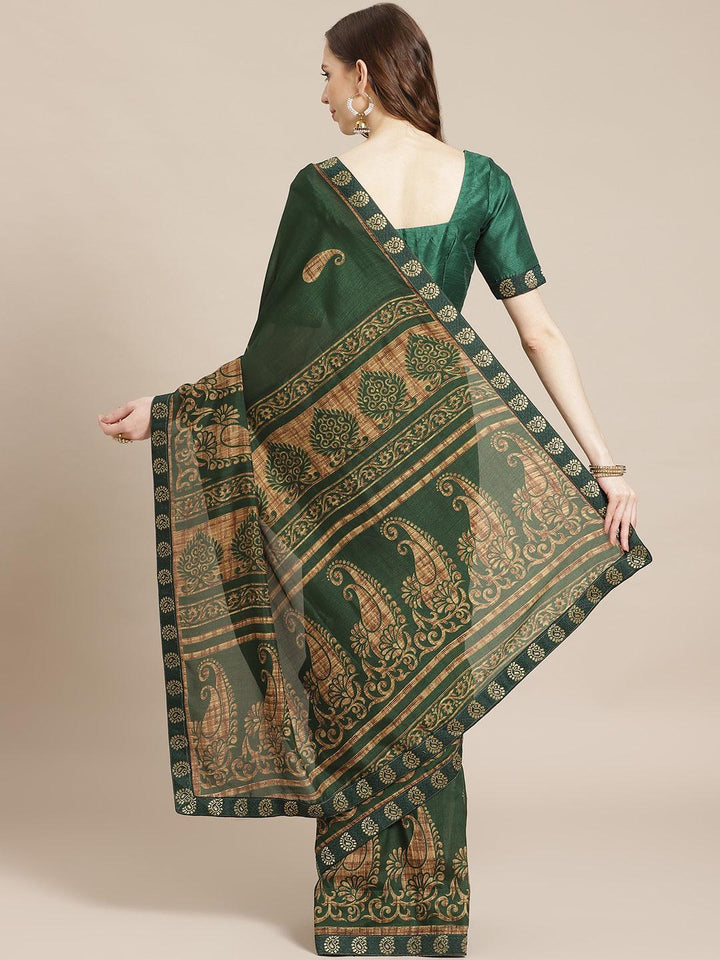 Green Printed Chiffon Saree - ShopLibas