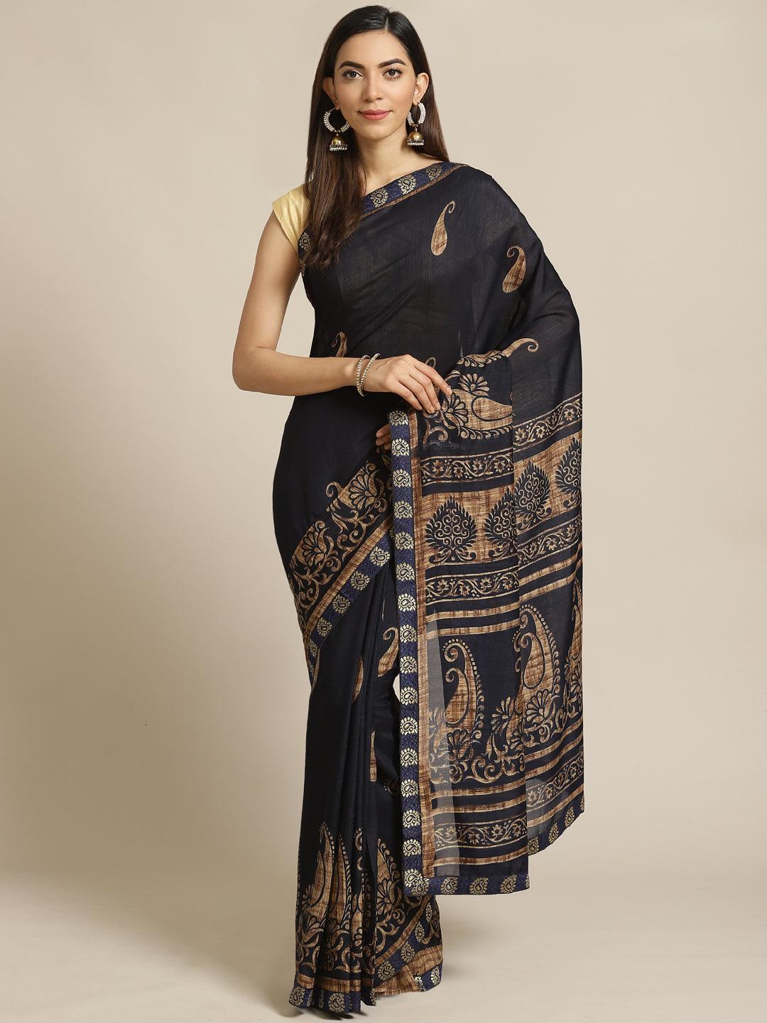 Blue Printed Chiffon Saree - ShopLibas