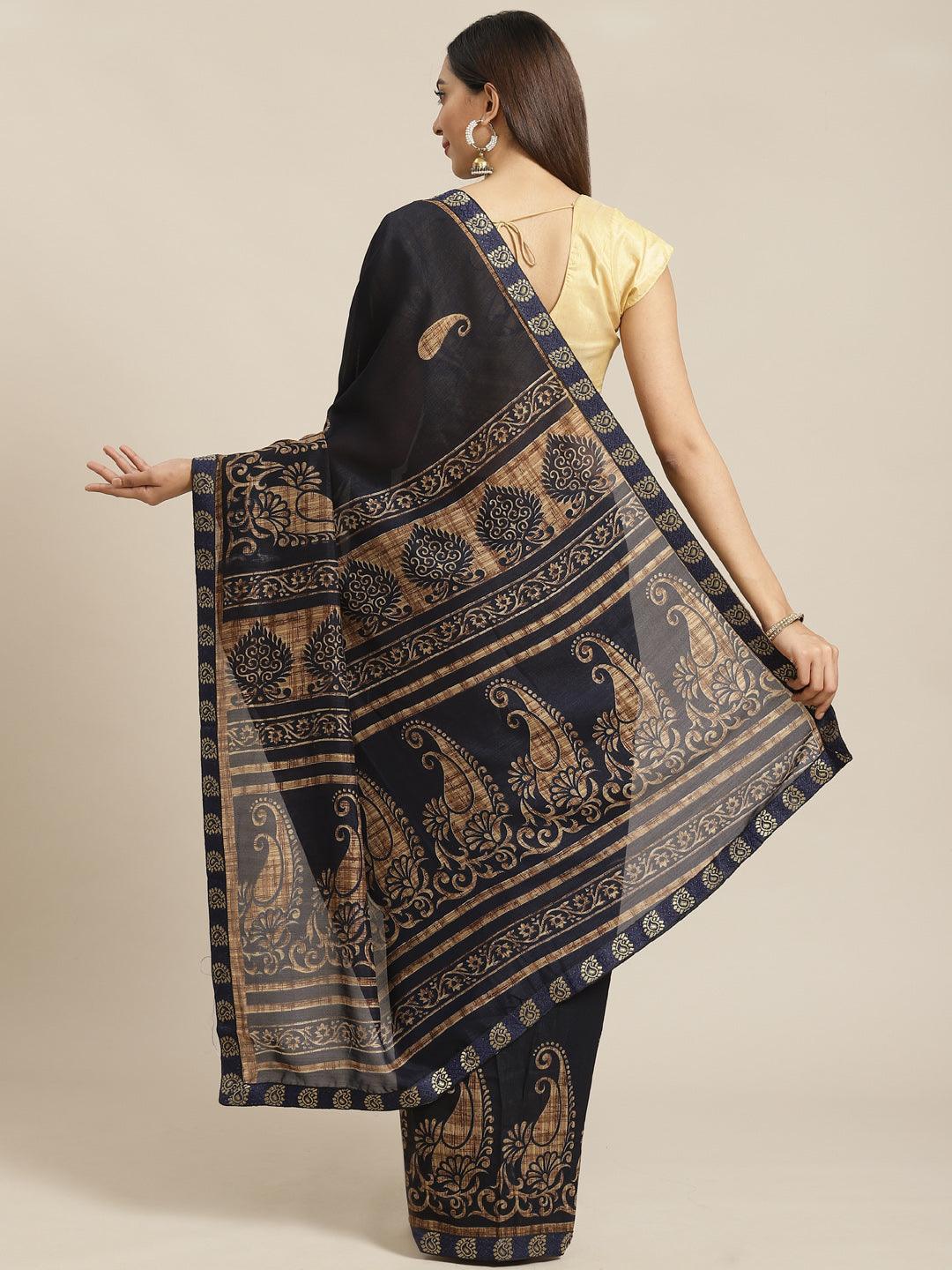 Blue Printed Chiffon Saree - ShopLibas