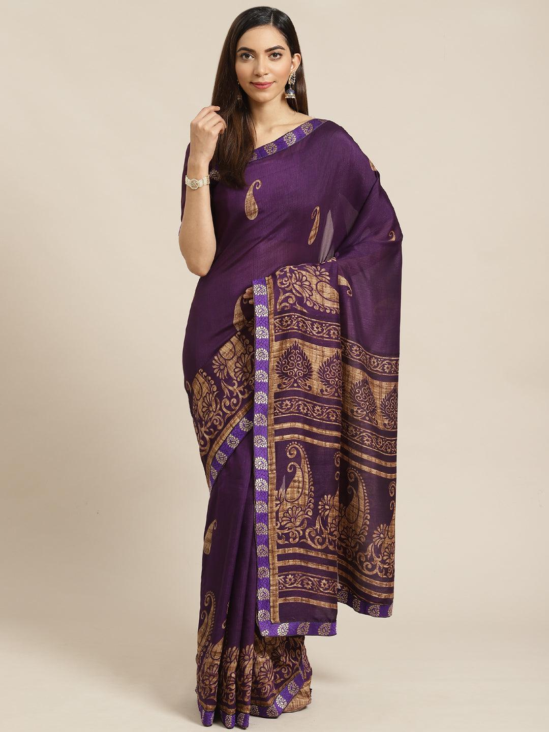 Blue Printed Chiffon Saree