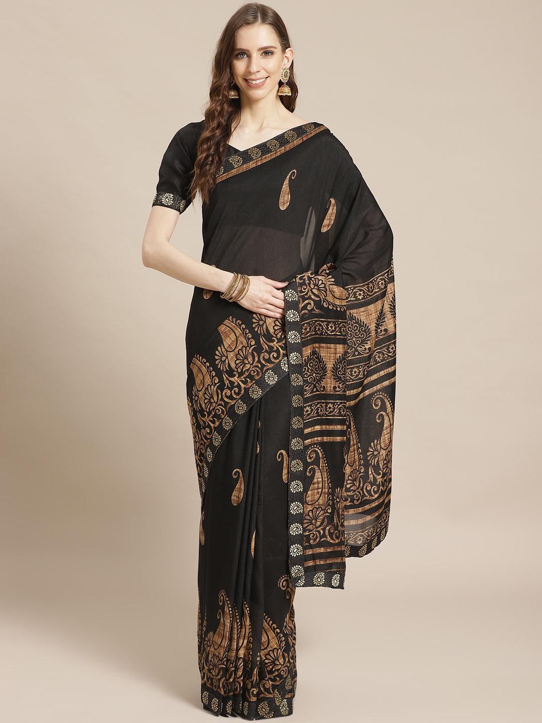 Black Printed Chiffon Saree - ShopLibas