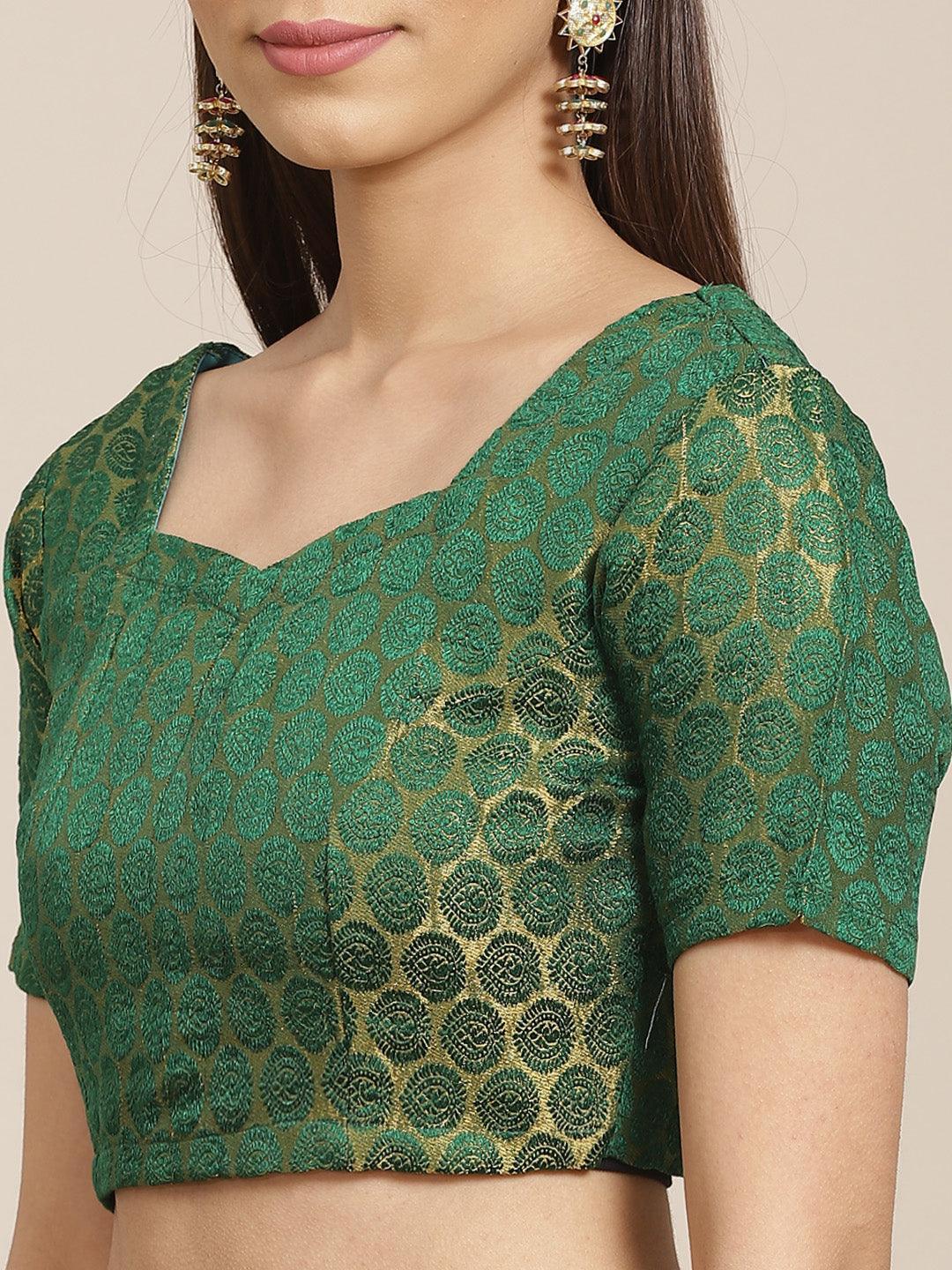 Green Solid Georgette Saree - ShopLibas