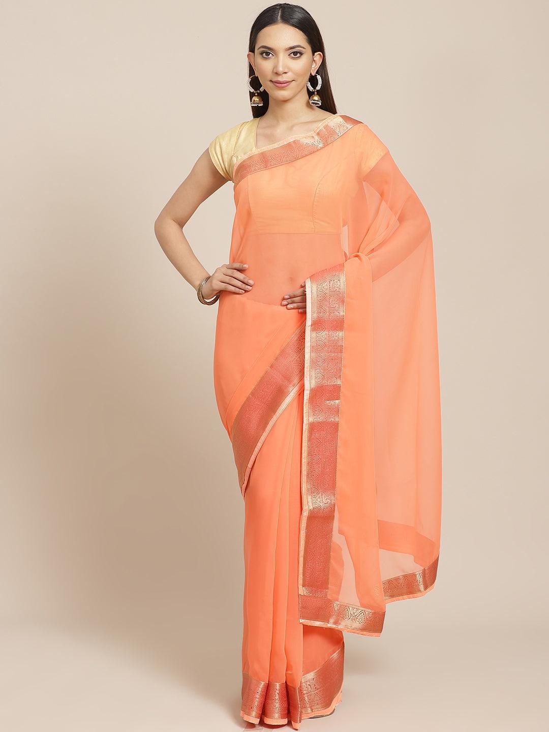 Orange Solid Chiffon Saree