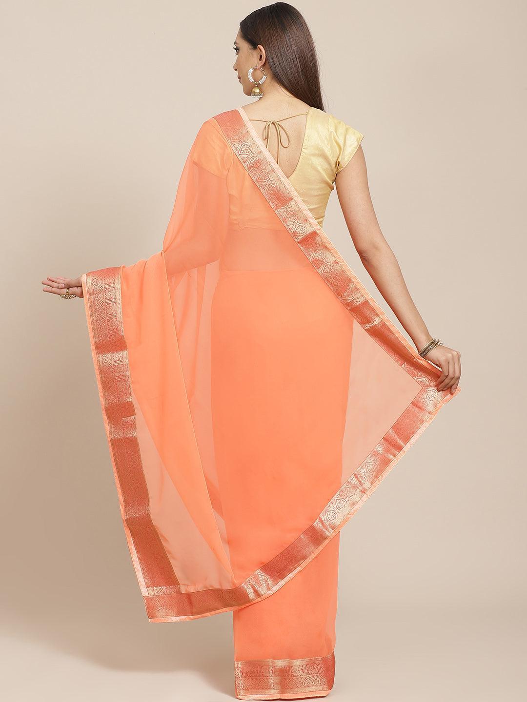 Orange Solid Chiffon Saree