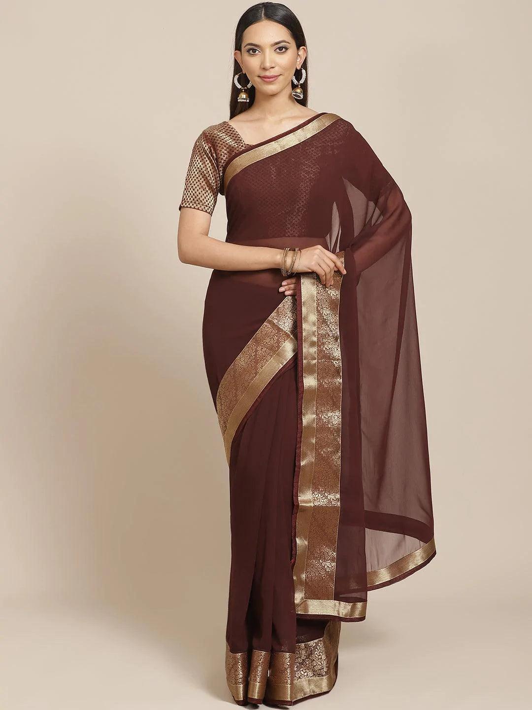 Coffee Brown Solid Georgette Saree - ShopLibas