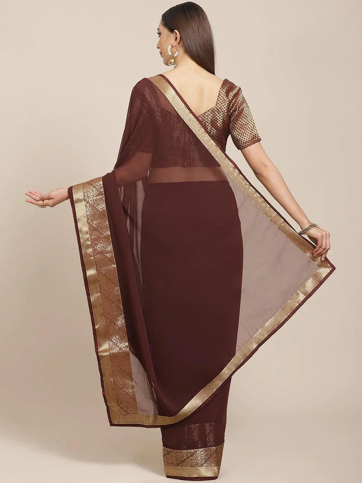 Coffee Brown Solid Georgette Saree - ShopLibas