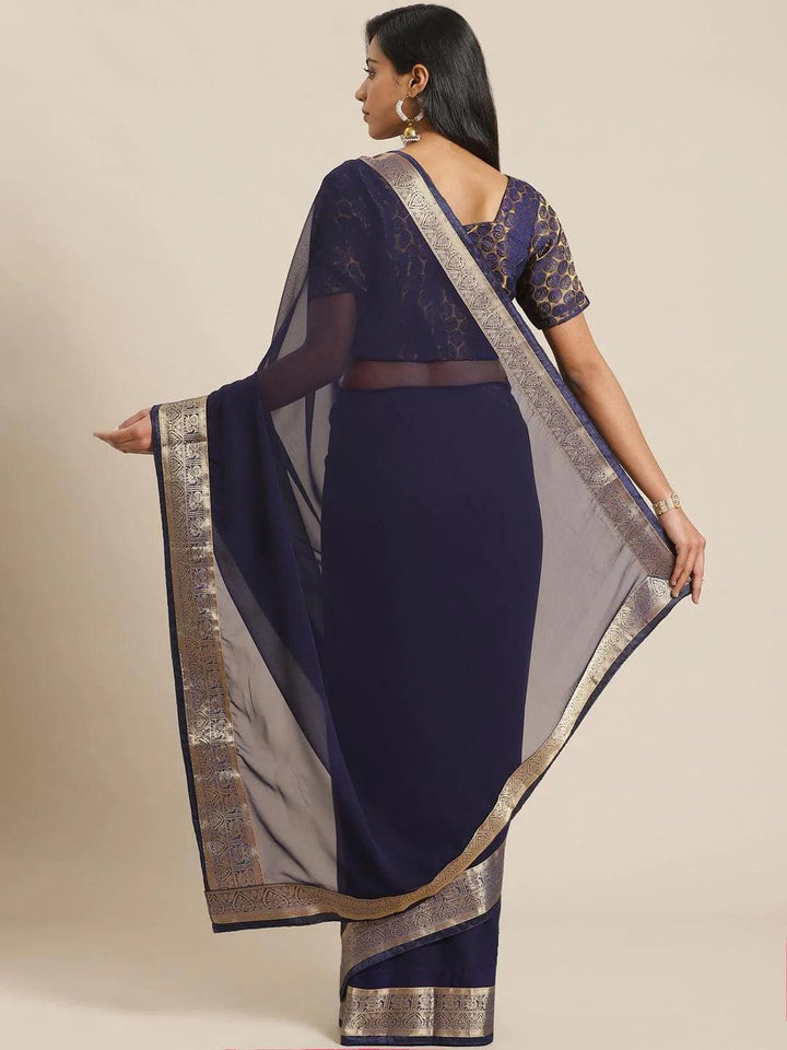 Blue Solid Georgette Saree - ShopLibas