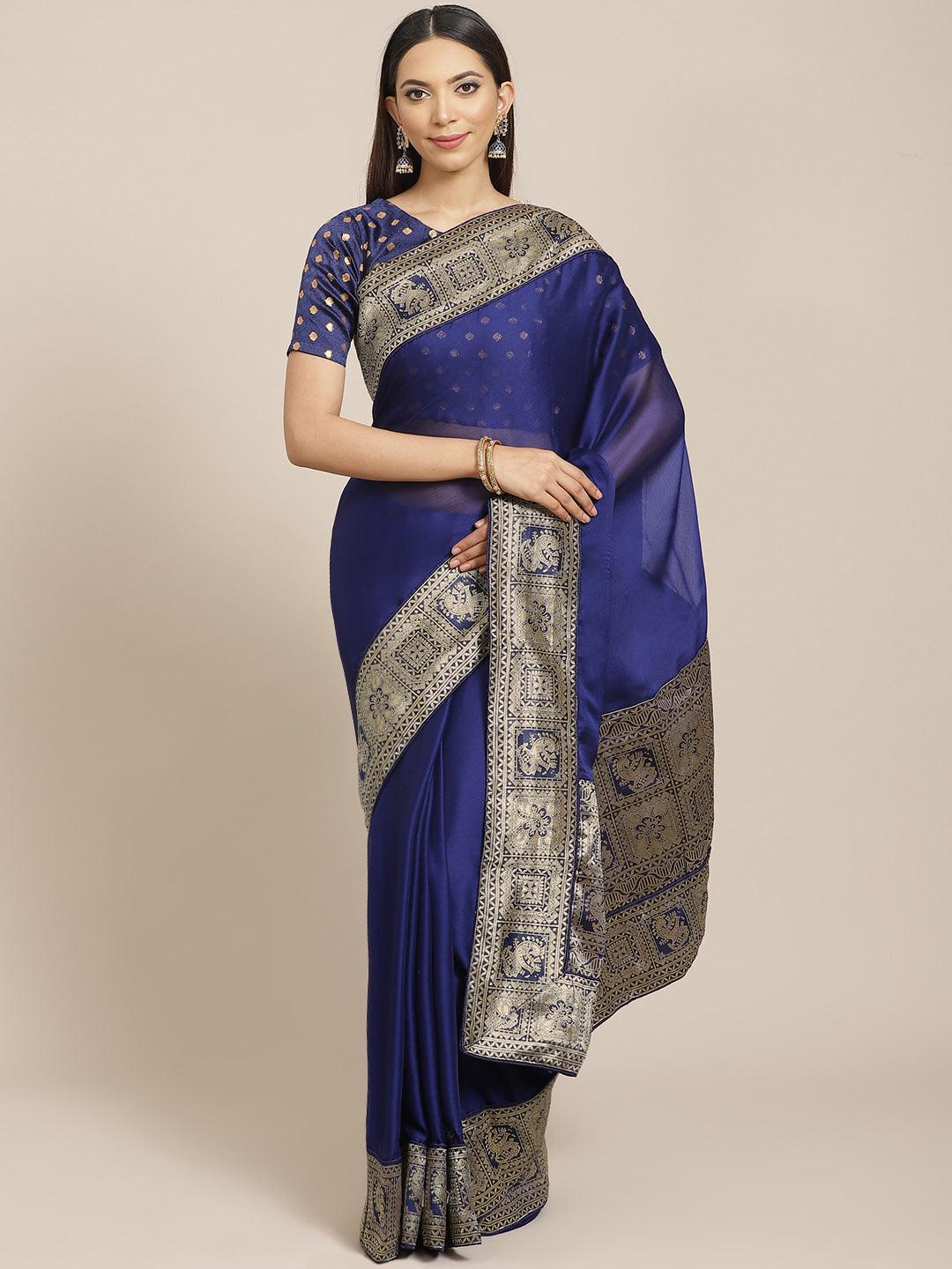 Blue Woven Design Chiffon Saree