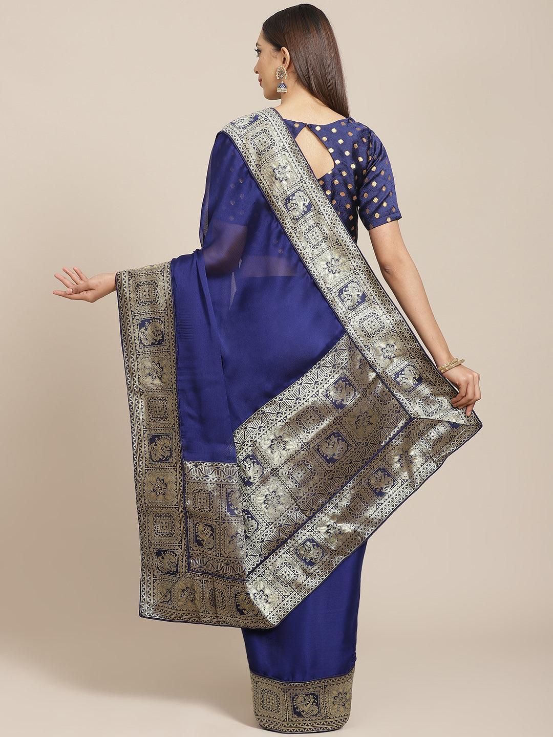 Blue Woven Design Chiffon Saree