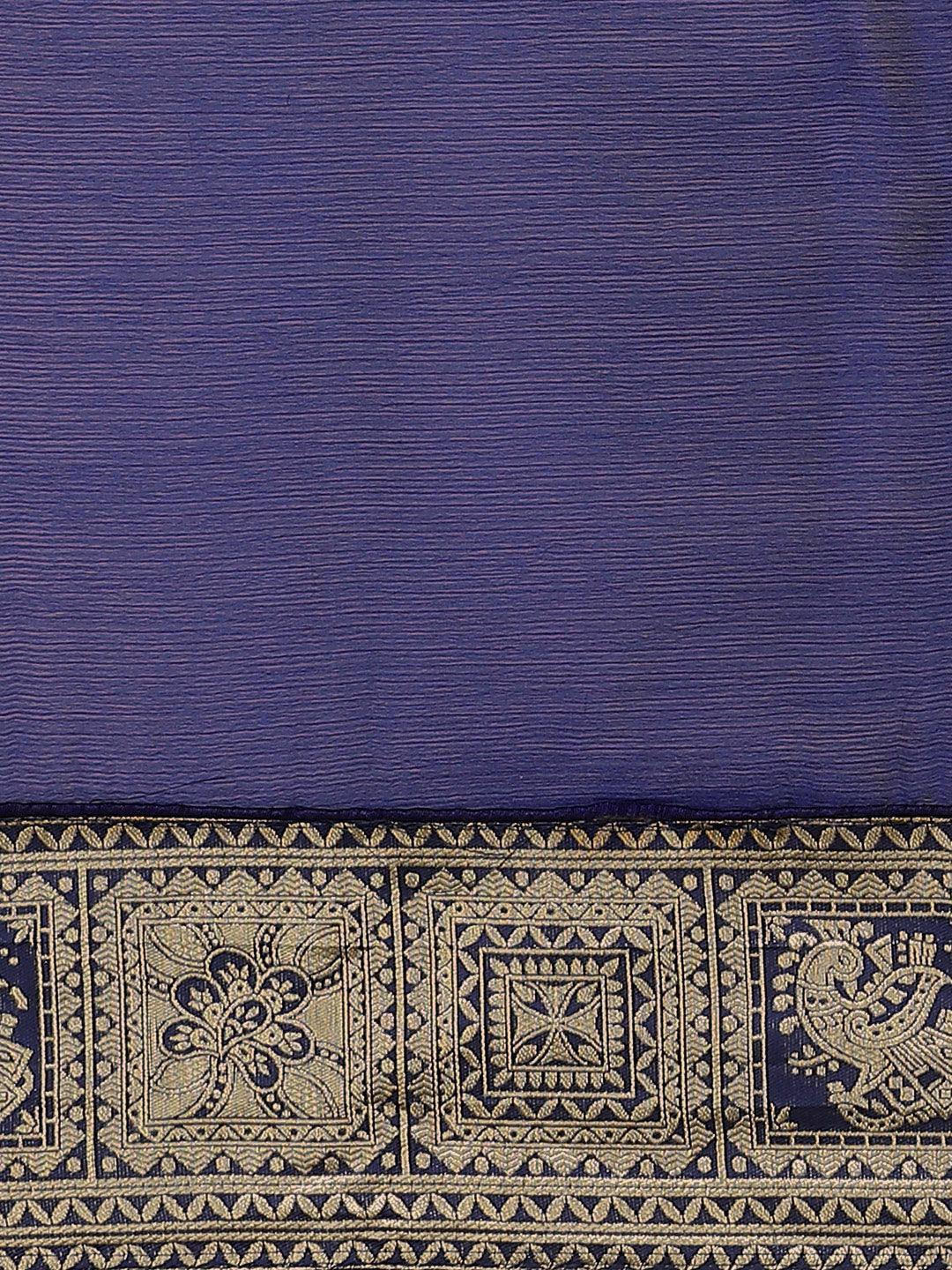 Blue Woven Design Chiffon Saree - ShopLibas