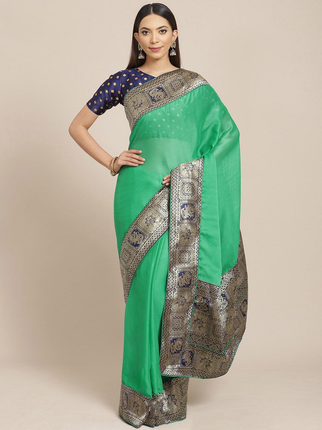 Green Woven Design Chiffon Saree