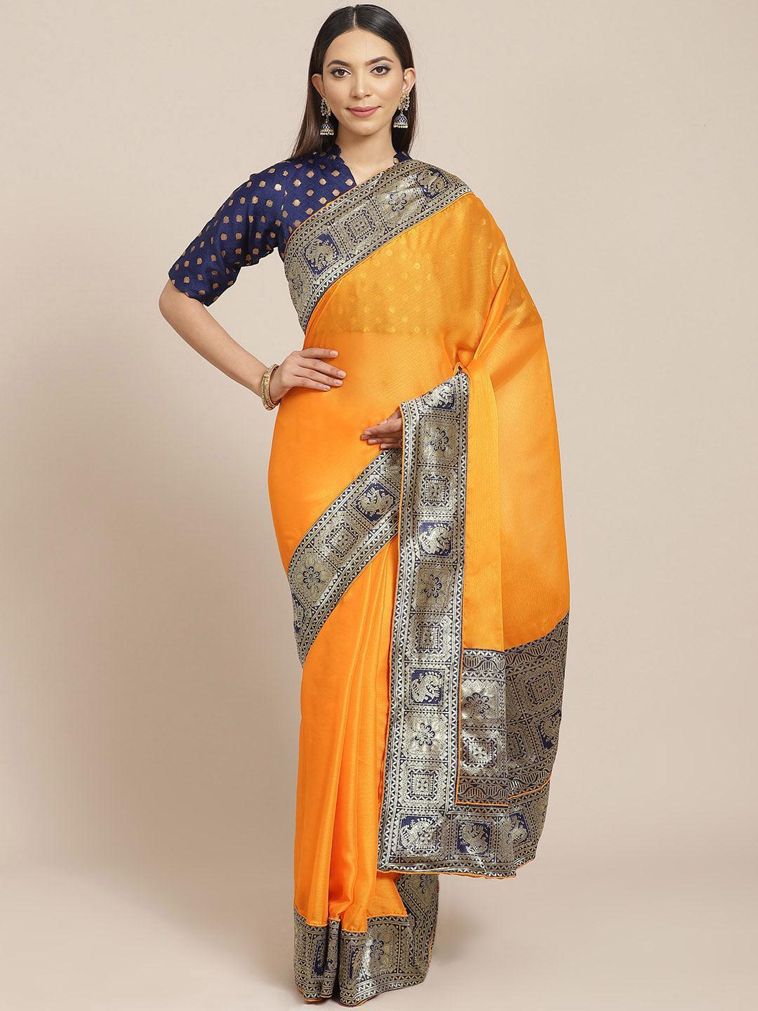 Orange Woven Design Chiffon Saree