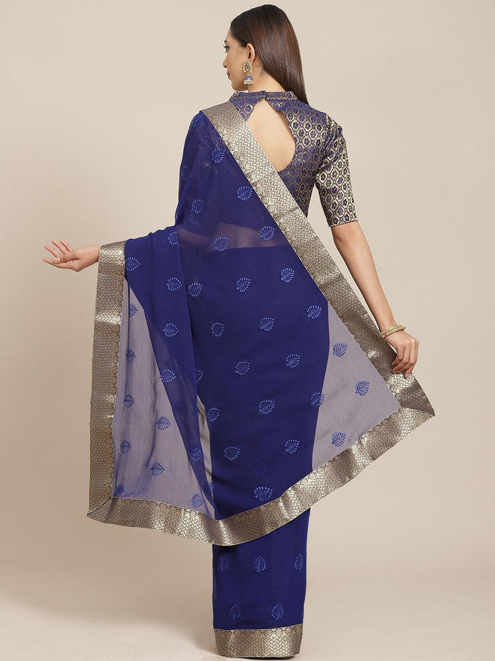 Blue Embroidered Chiffon Saree - ShopLibas