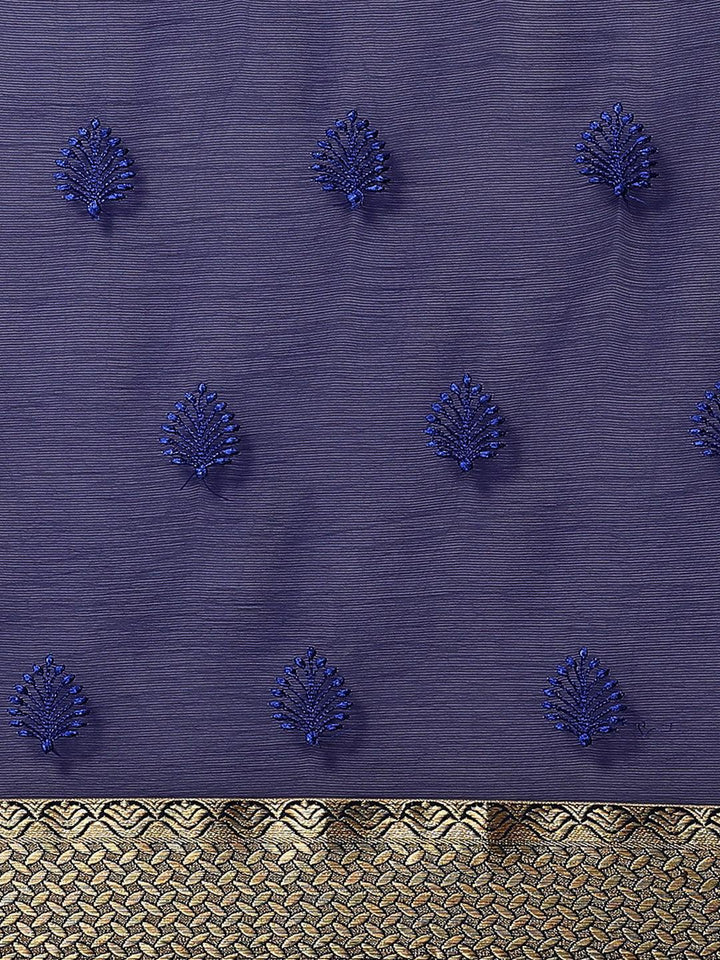 Blue Embroidered Chiffon Saree - ShopLibas