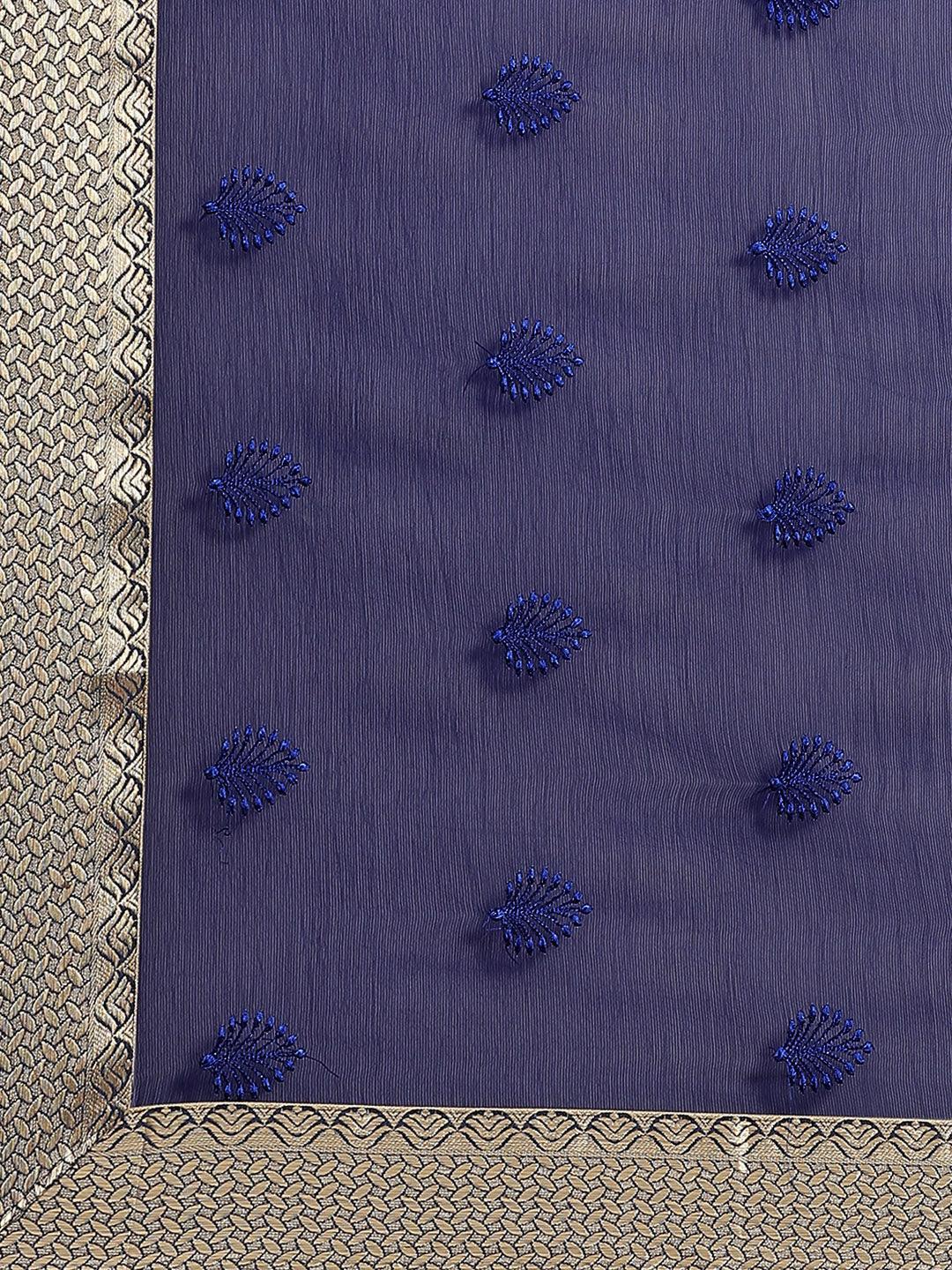 Blue Embroidered Chiffon Saree - ShopLibas