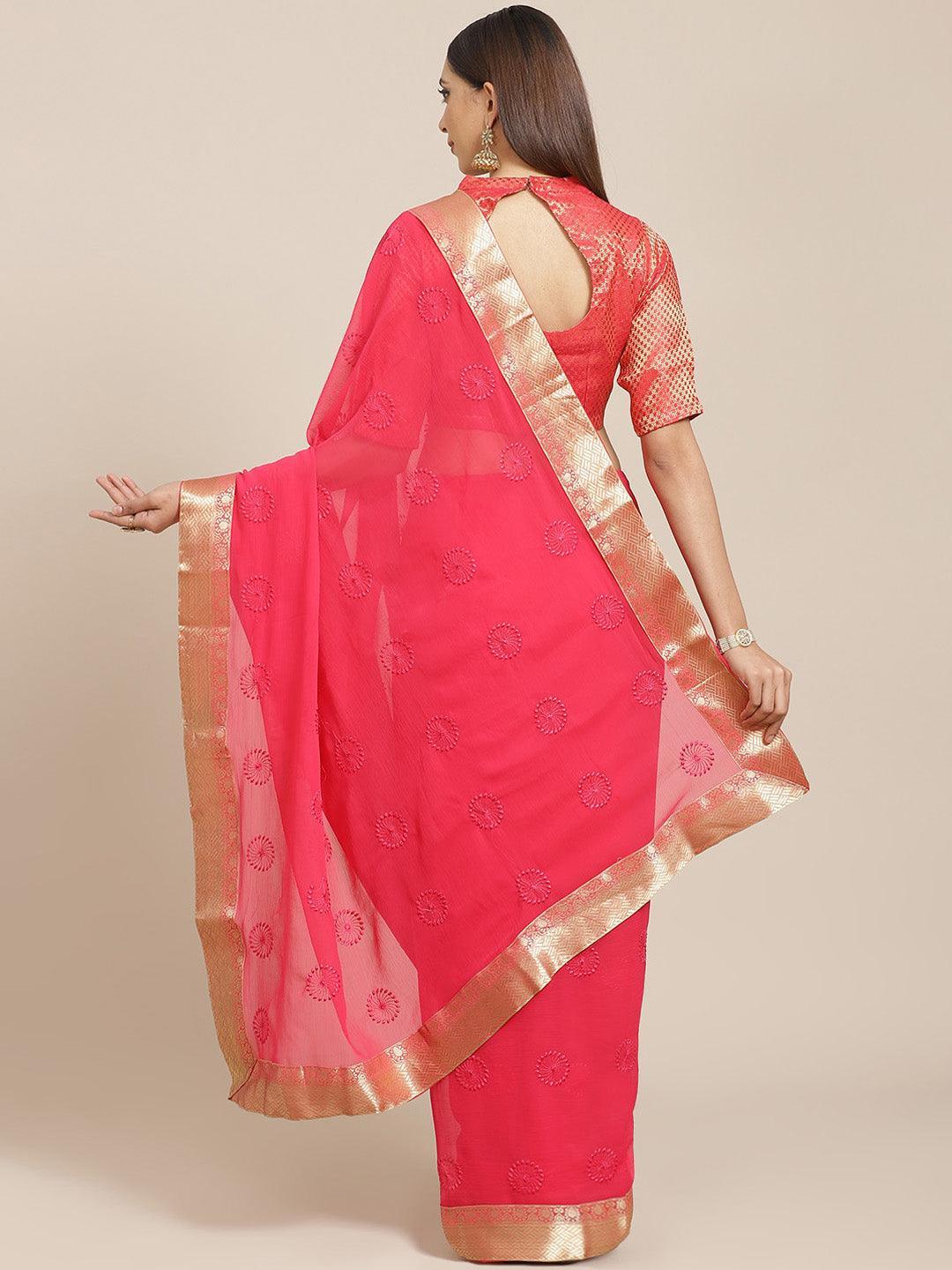 Pink Embroidered Chiffon Saree