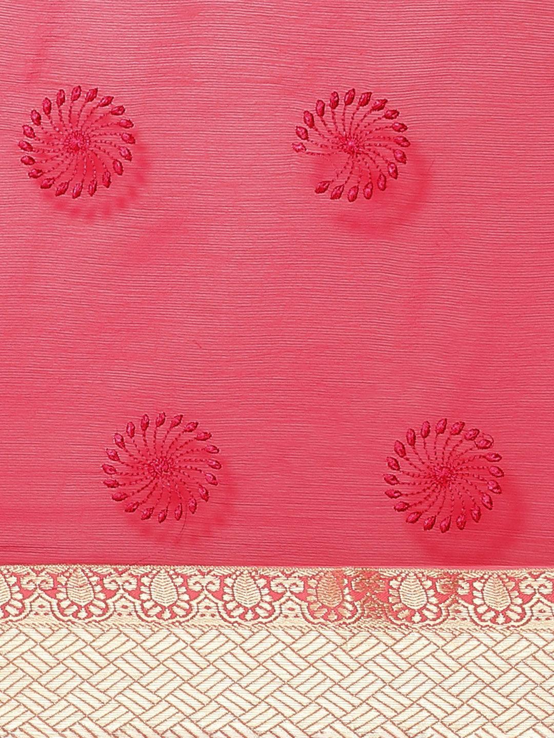 Pink Embroidered Chiffon Saree