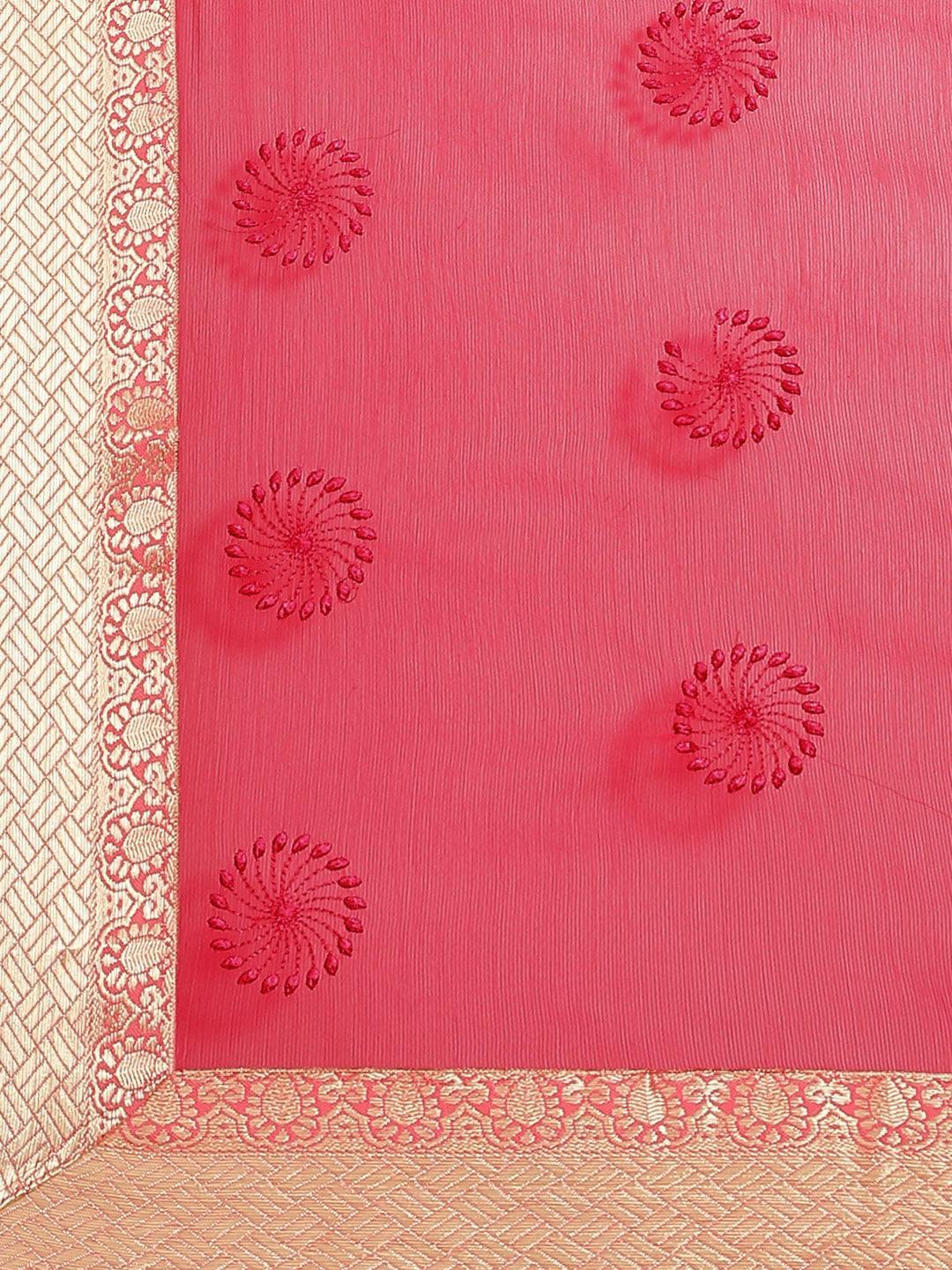 Pink Embroidered Chiffon Saree