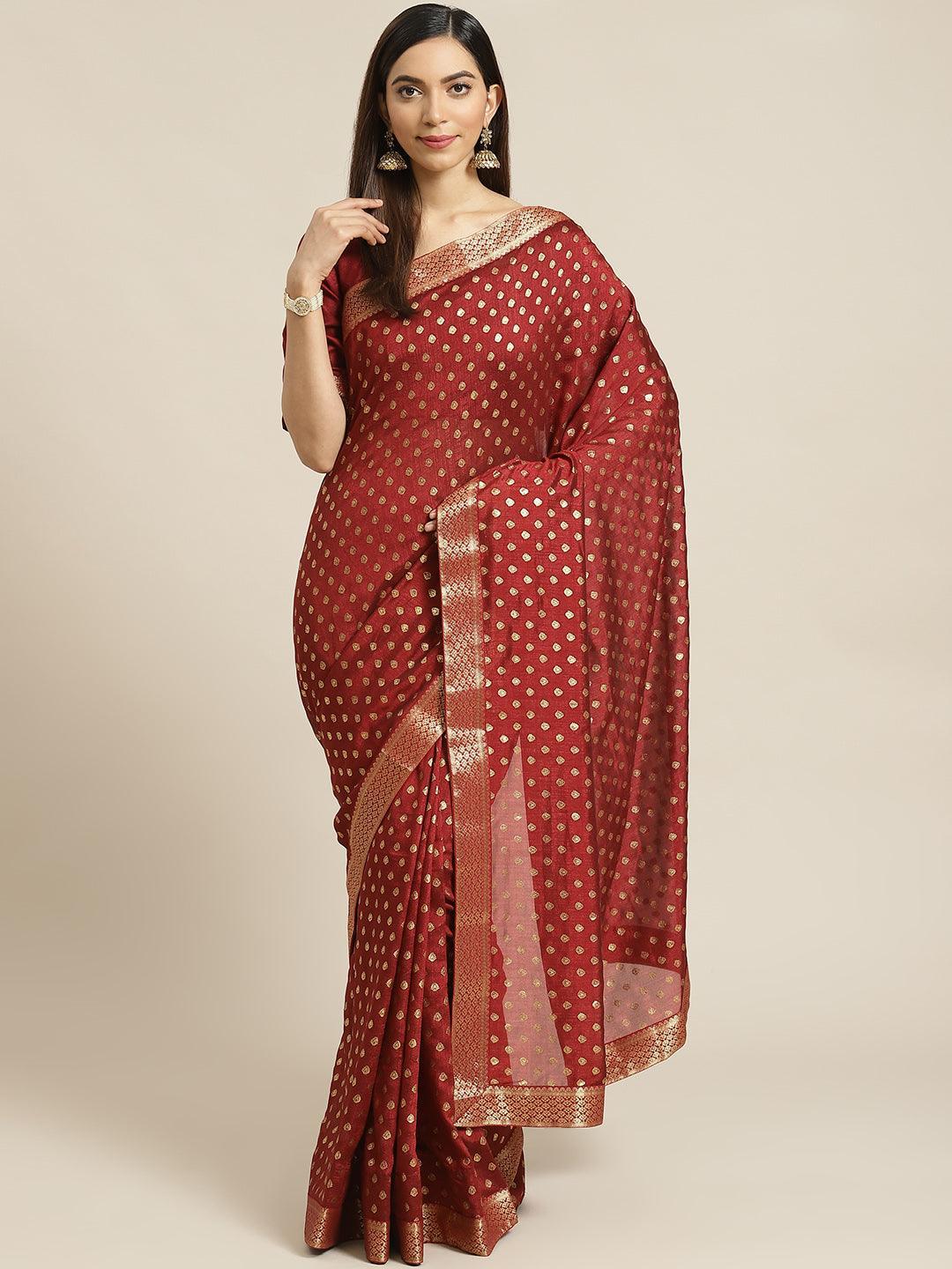 Maroon Printed Polyester Saree