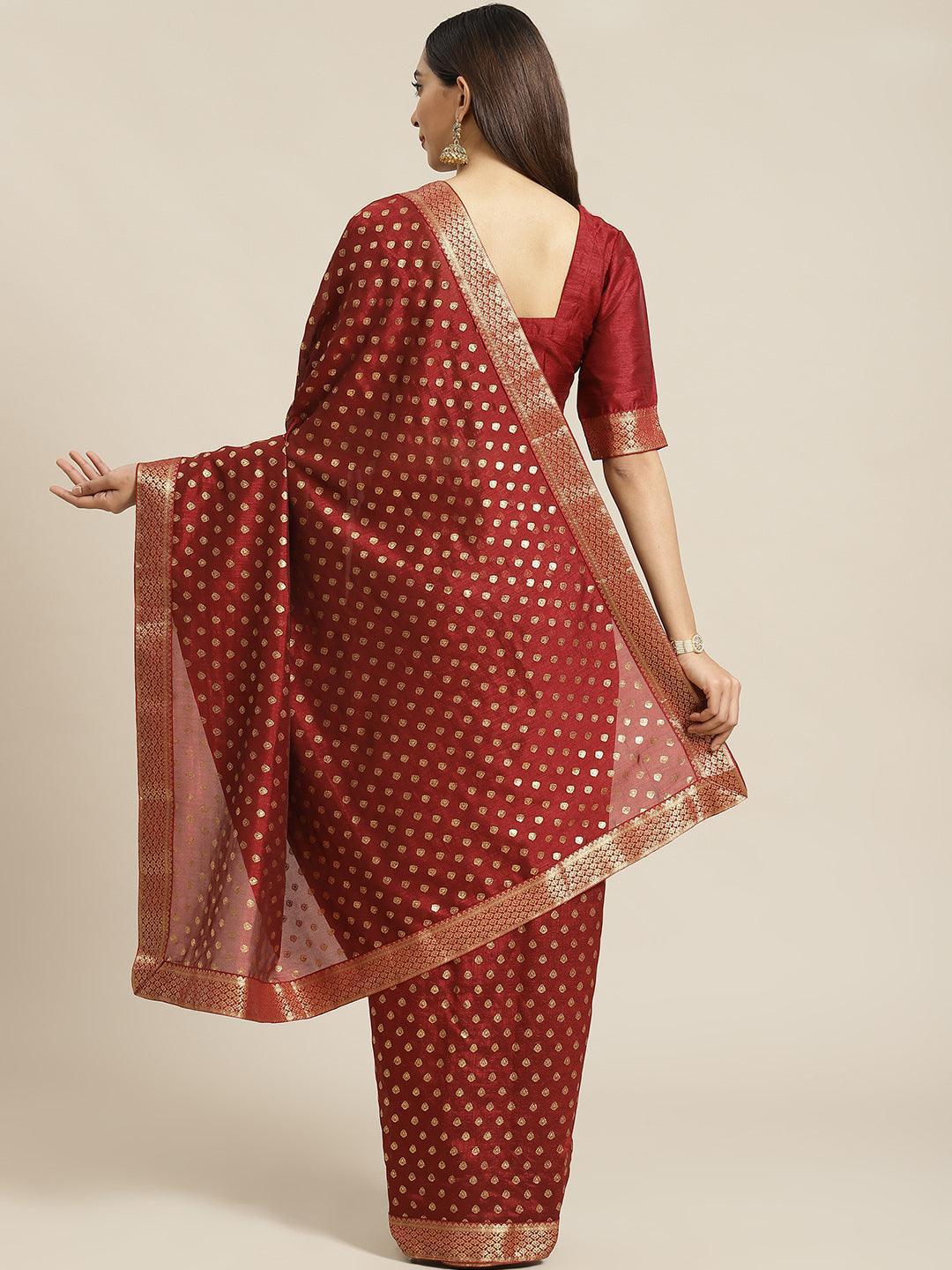 Maroon Printed Polyester Saree