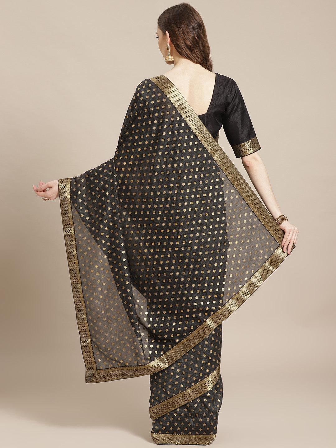 Black Printed Polyester Saree