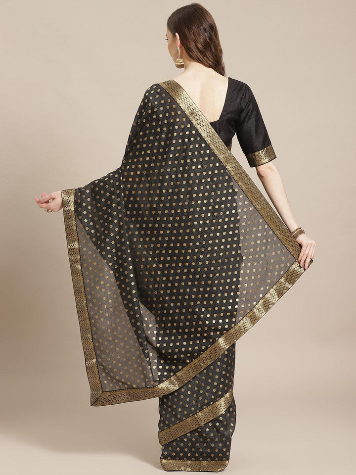 Black Printed Polyester Saree - ShopLibas