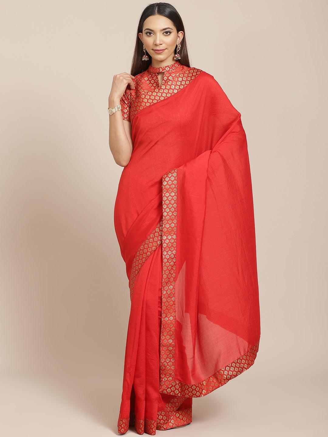 Red Solid Chiffon Saree