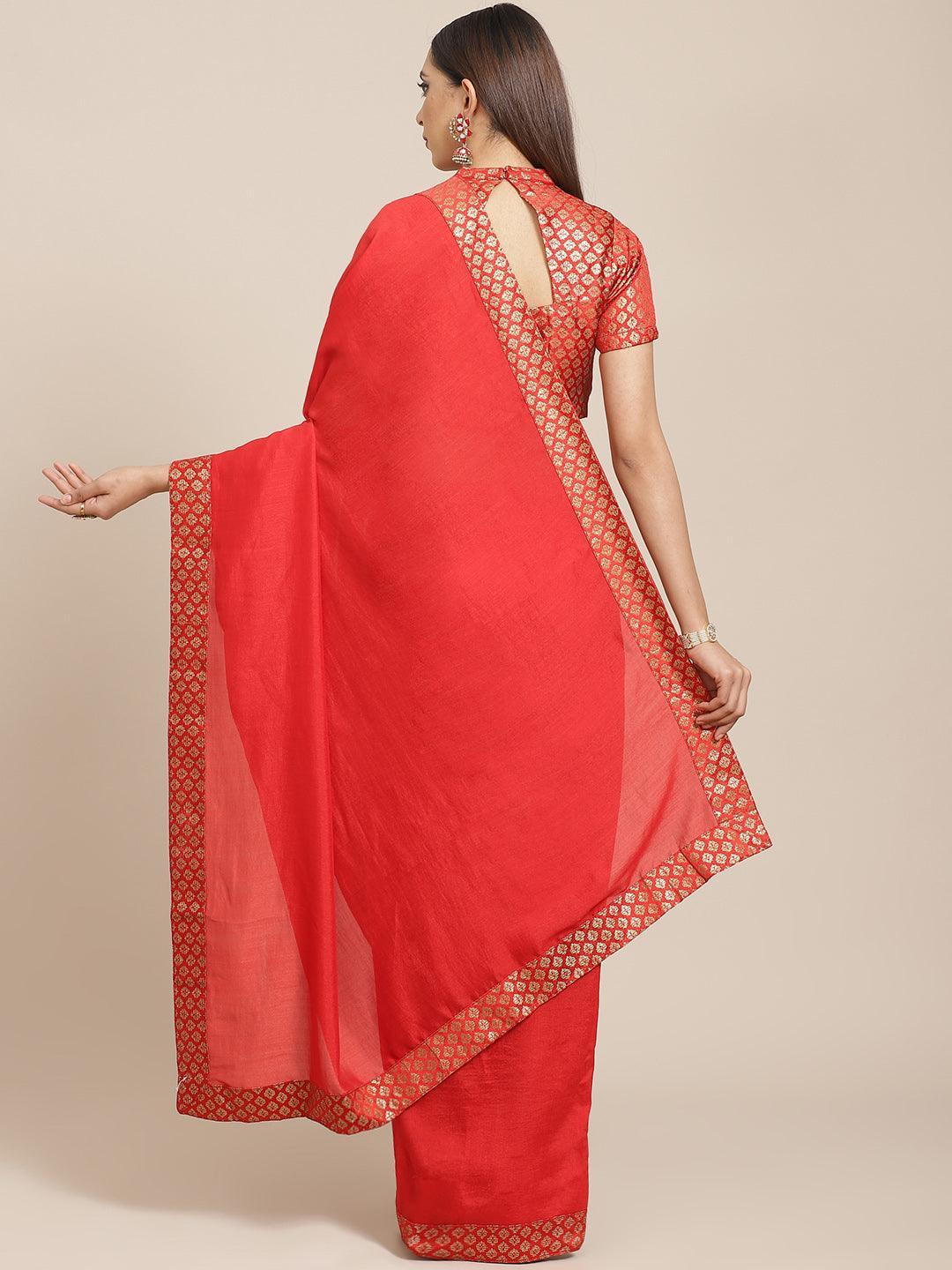 Red Solid Chiffon Saree