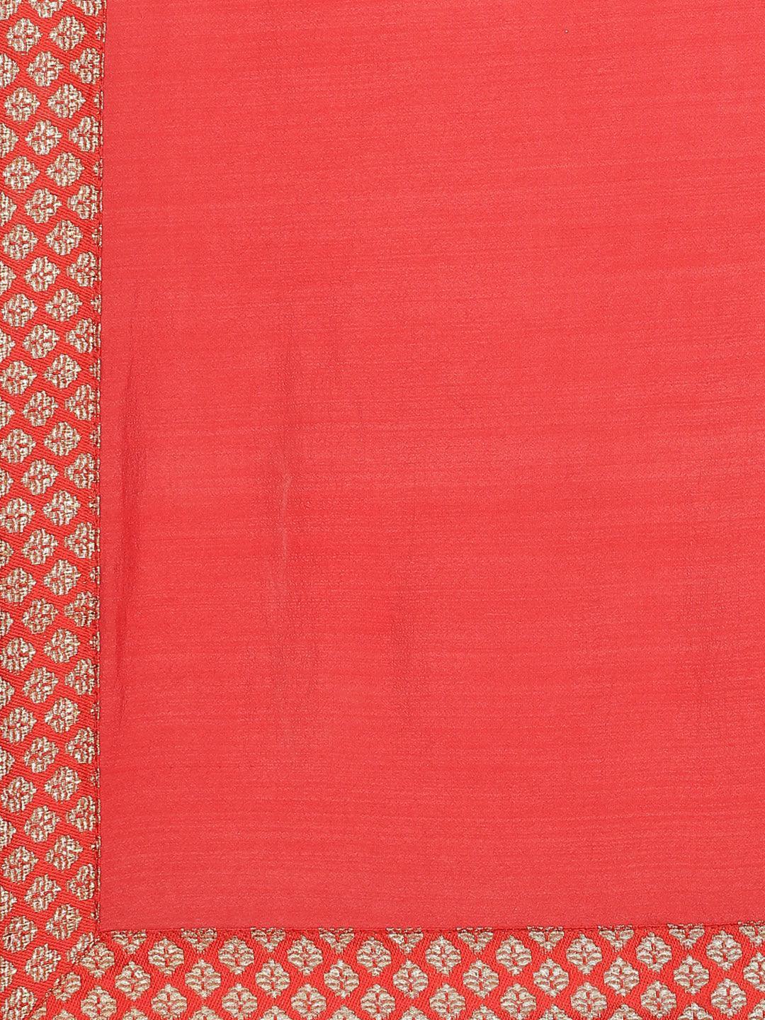 Red Solid Chiffon Saree