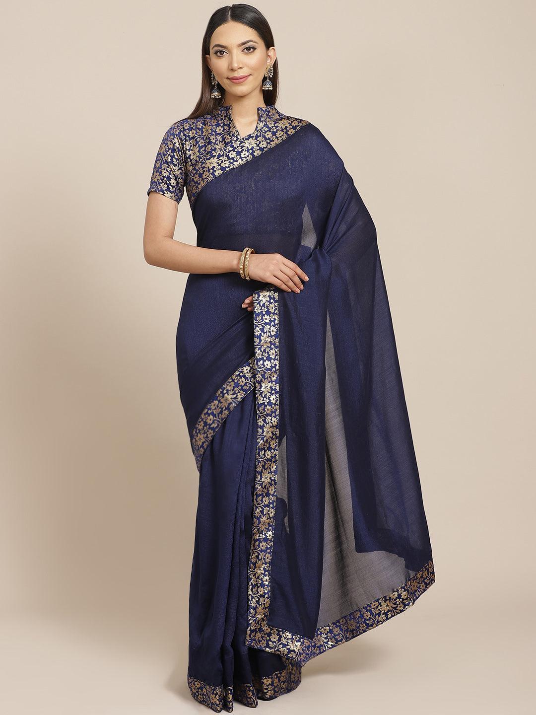 Blue Solid Chiffon Saree