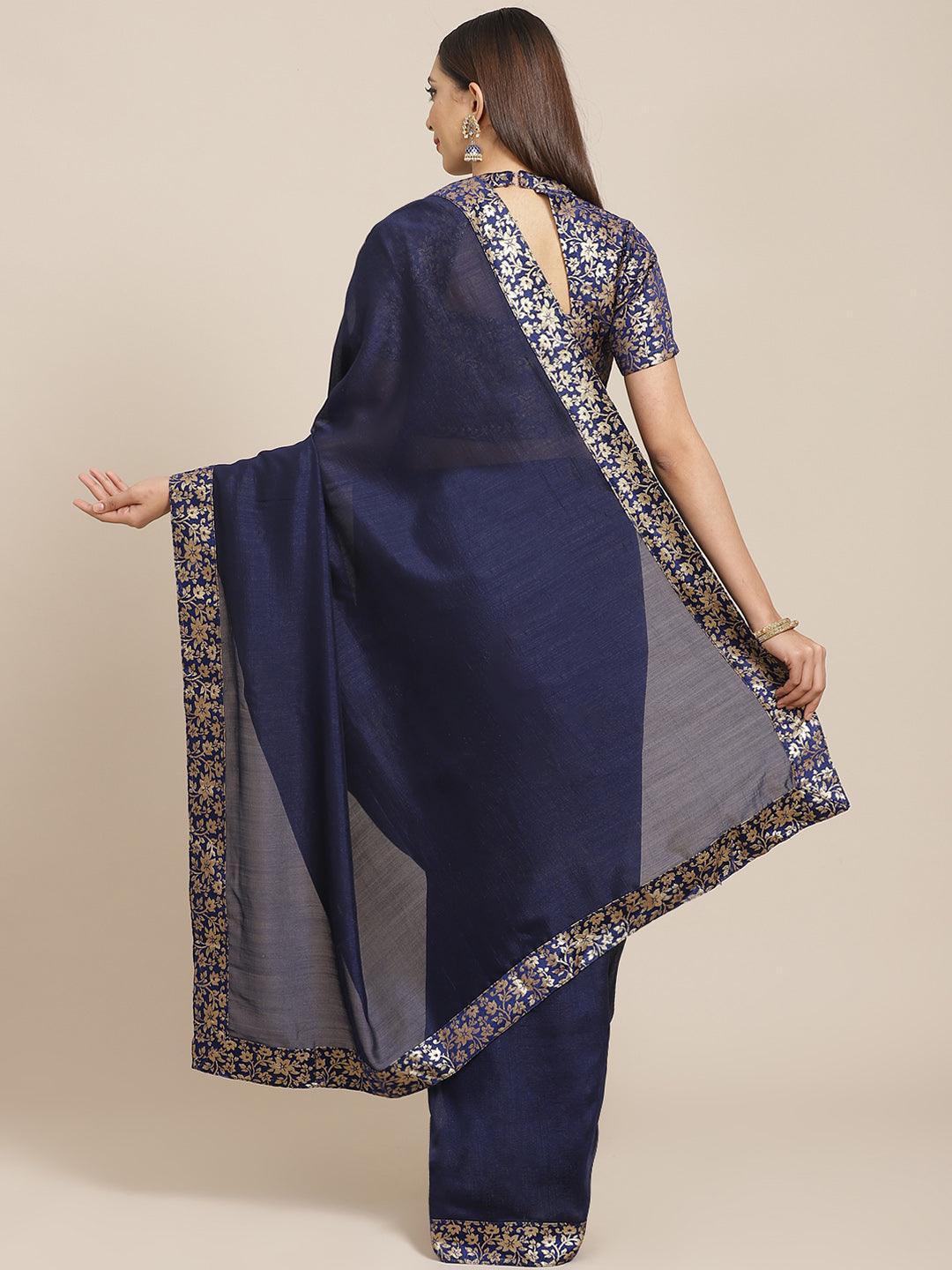 Blue Solid Chiffon Saree