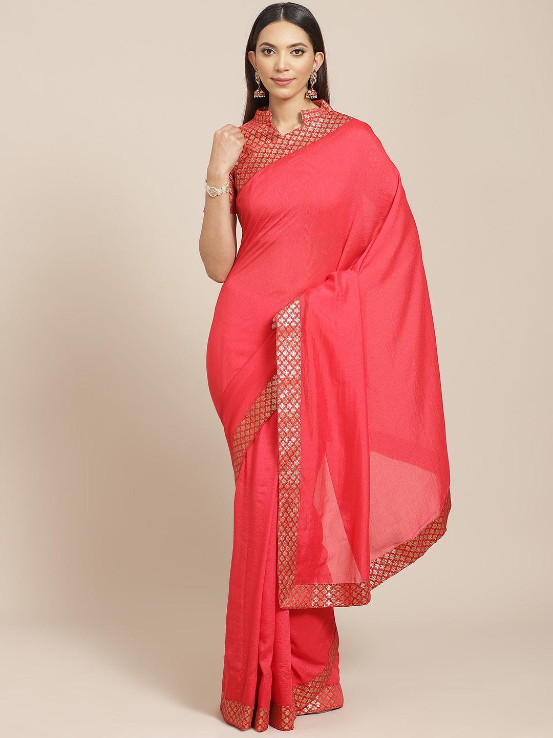 Pink Solid Georgette Saree