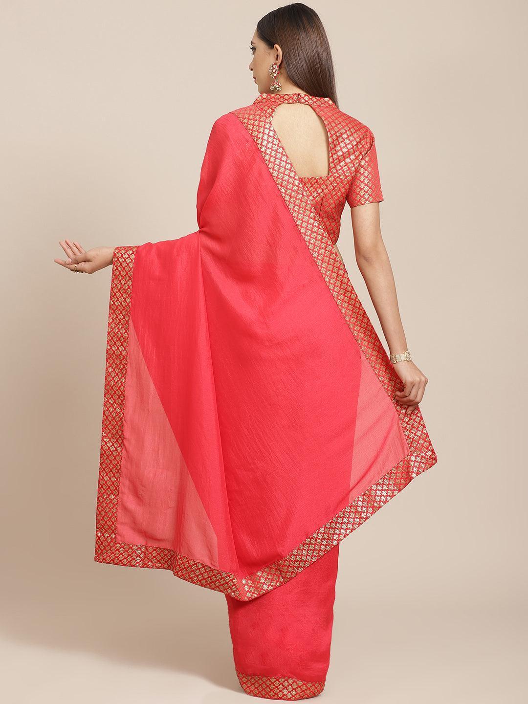 Pink Solid Georgette Saree