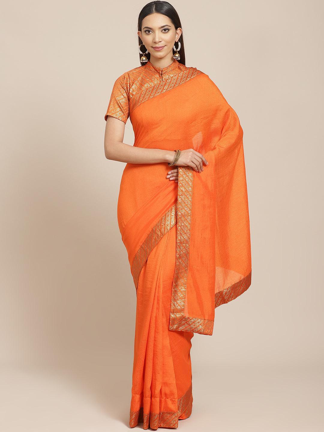 Orange Solid Chiffon Saree