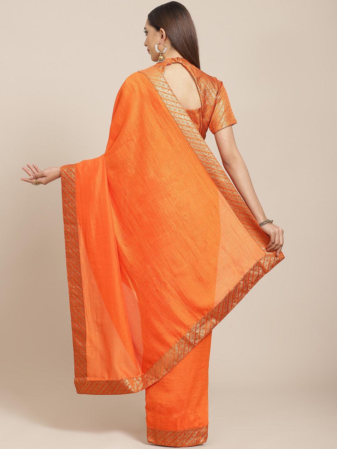 Orange Solid Chiffon Saree