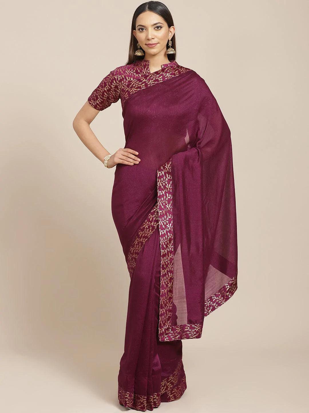 Purple Solid Chiffon Saree