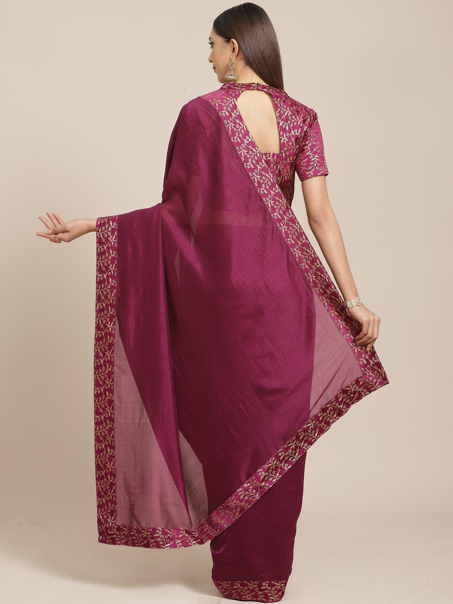 Purple Solid Chiffon Saree