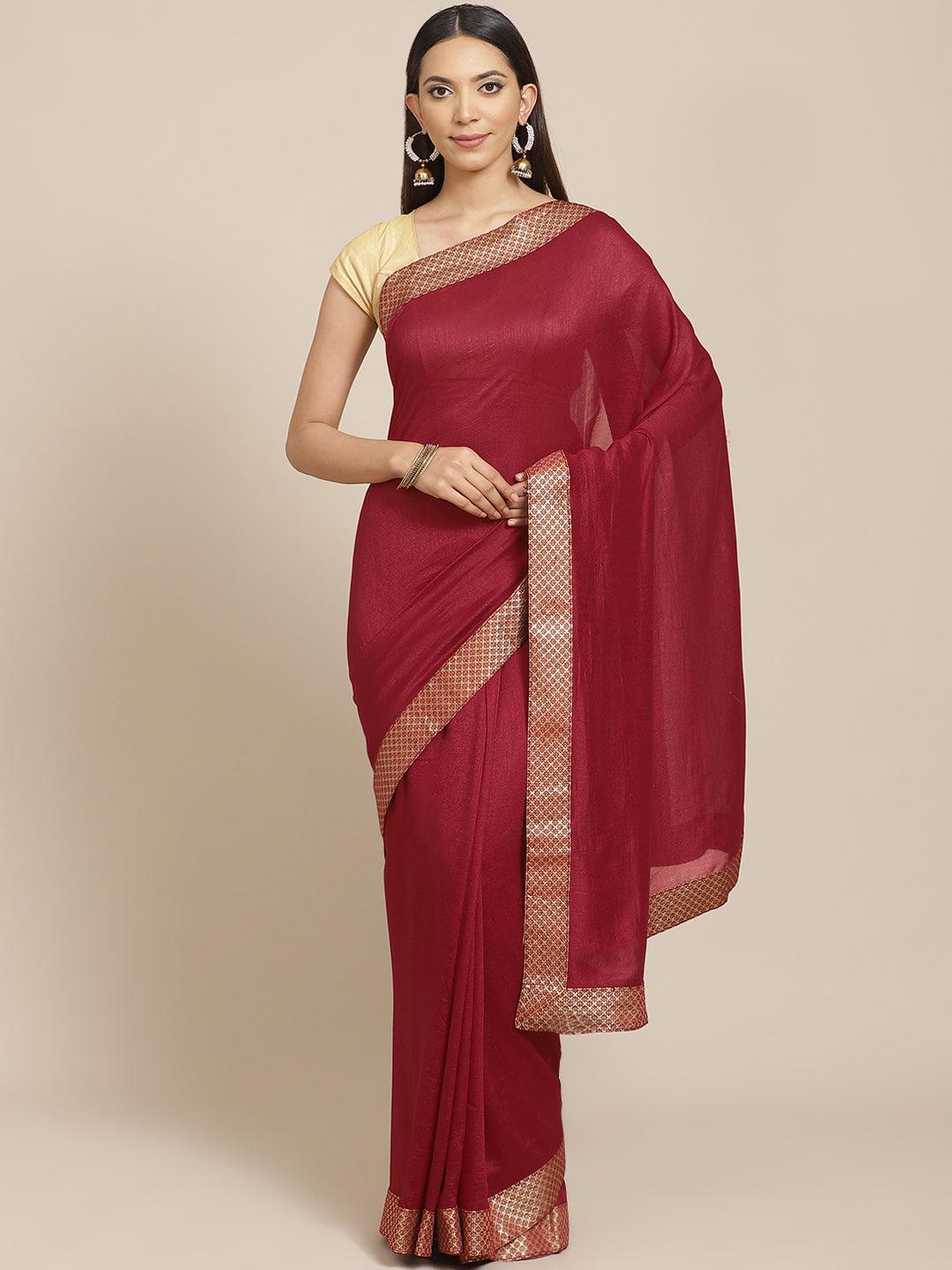 Maroon Solid Chiffon Saree