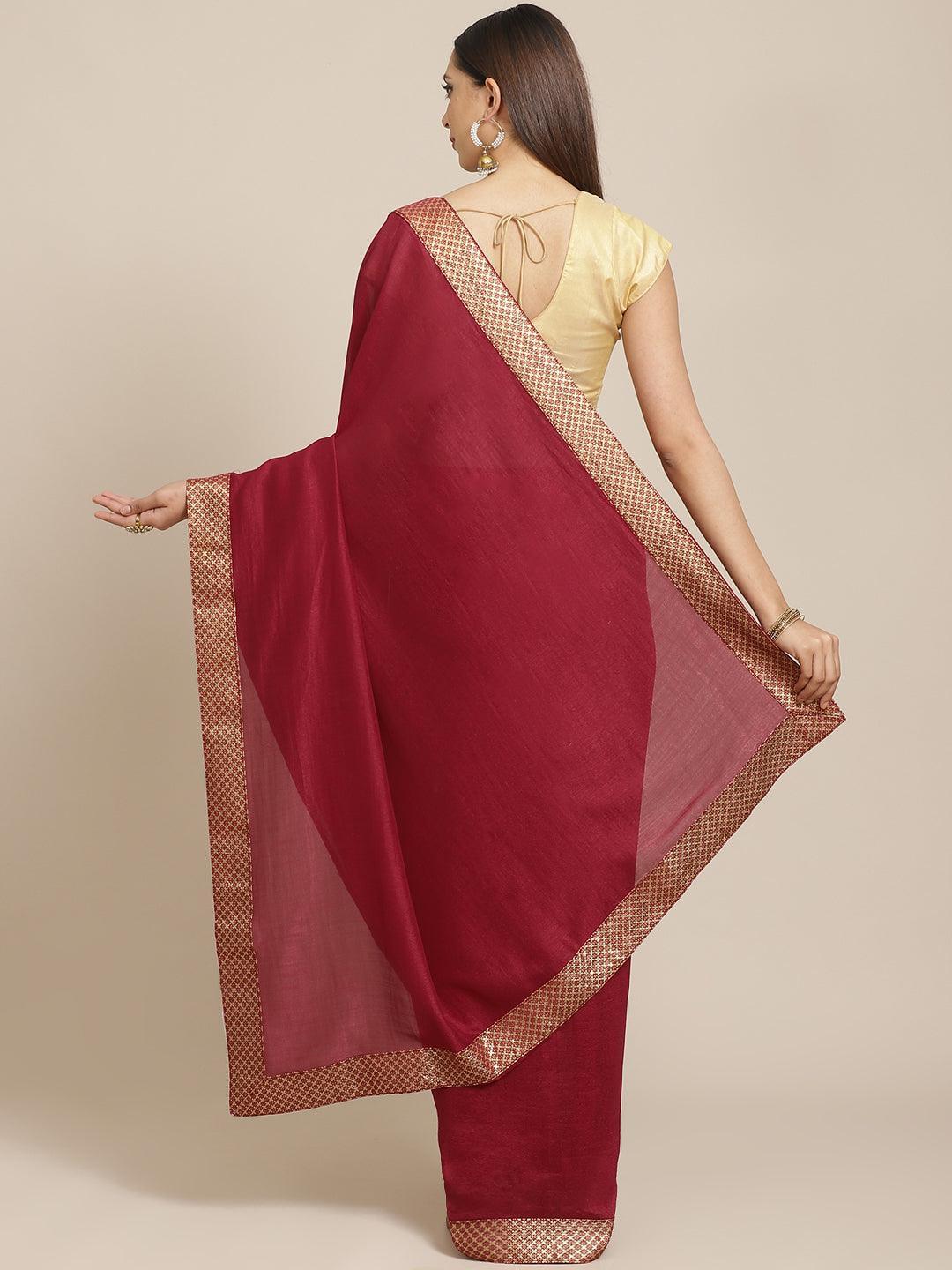 Maroon Solid Chiffon Saree